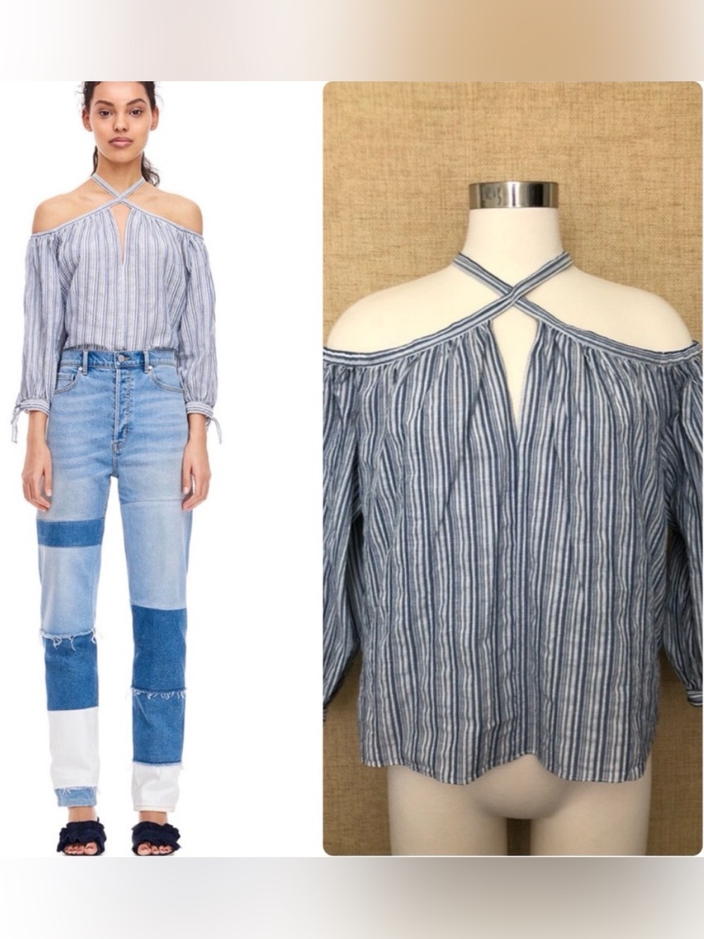Rebecca Taylor Cold Shoulder Yarn Dyed Top Stripe